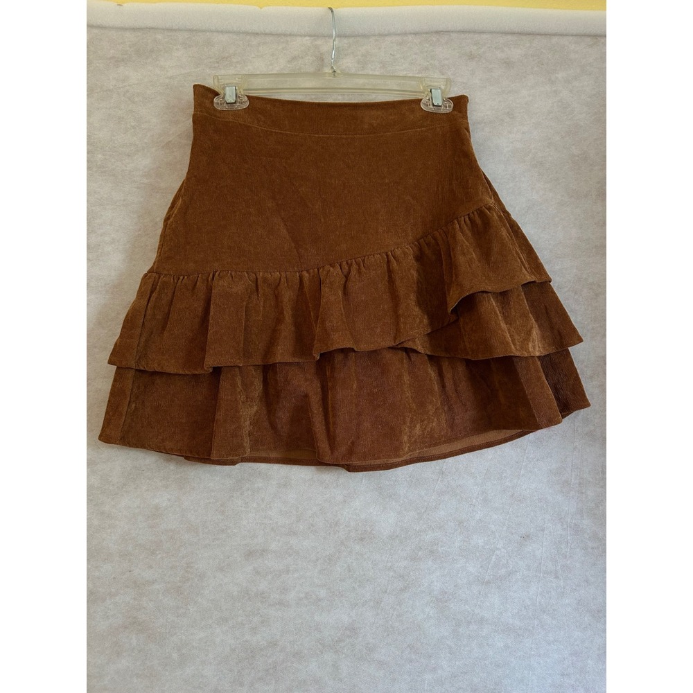 New In Brown‎ Corduroy Tiered Ruffle Mini Skirt NS50000 Size Medium Cinnamon
